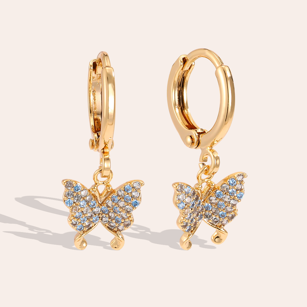 Vergoldete Ohrringe 24mm Zirkonia Schmetterling