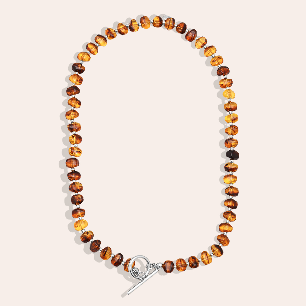 Edelstahl Halskette 45cm Acrylic Brown Beads