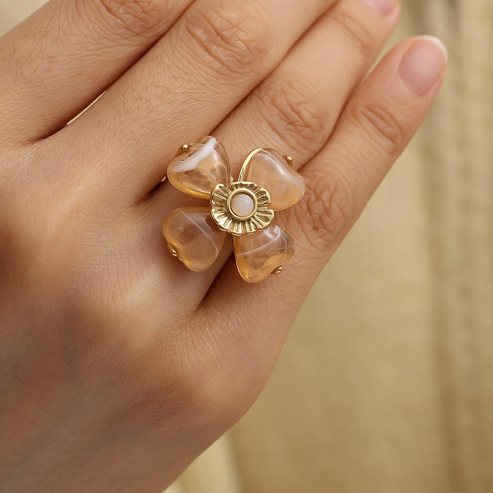 Edelstahl Ring Resin Flower