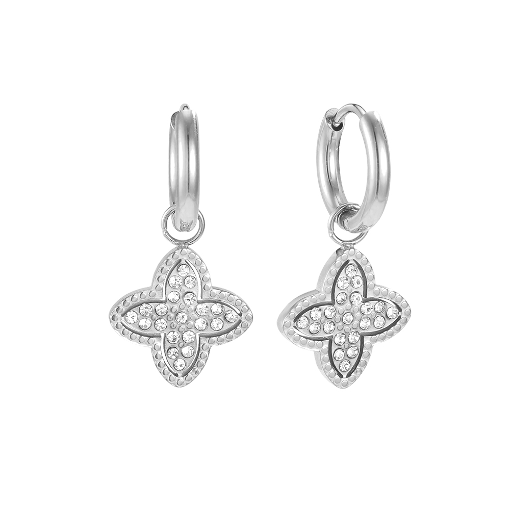 Edelstahl Ohrringe 25*13mm Zirkonia Kleeblatt