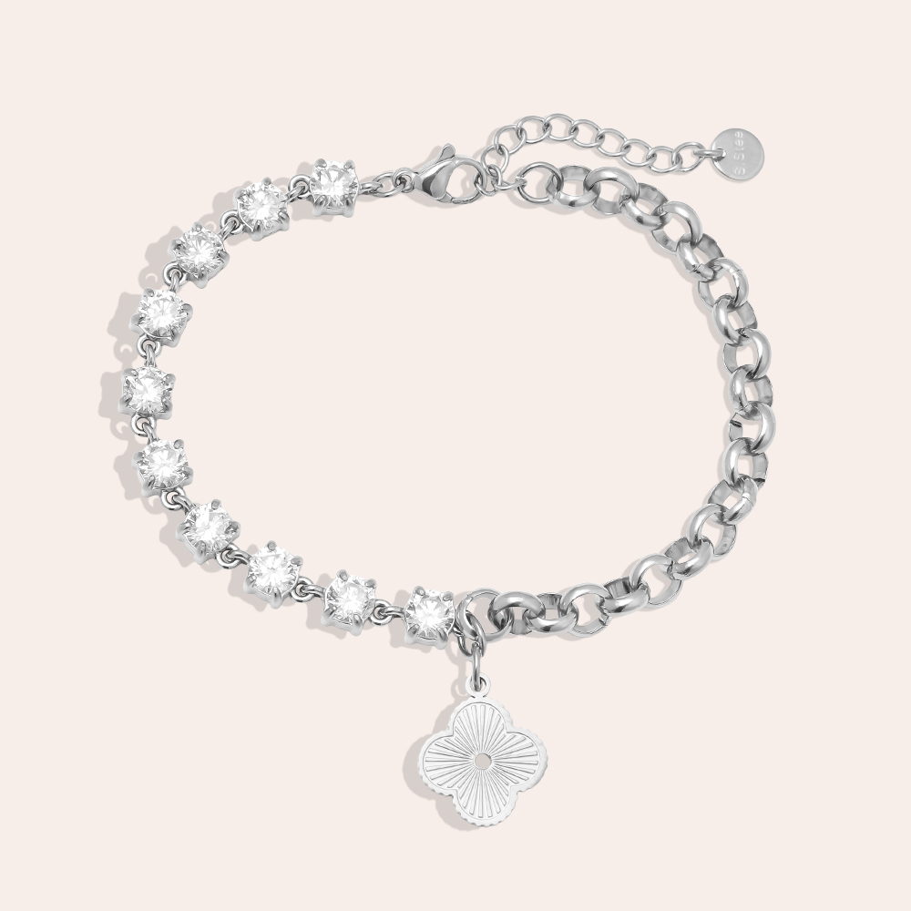 Edelstahl Armkette 16cm Half Diamond Chain With Lucky Flower