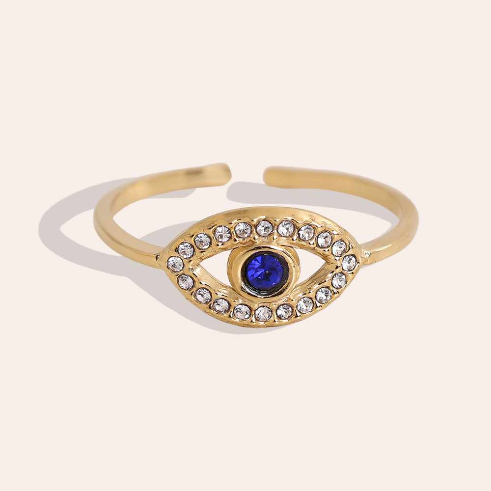 Edelstahl Ring Verstellbarer blaue Zirkonia Augen