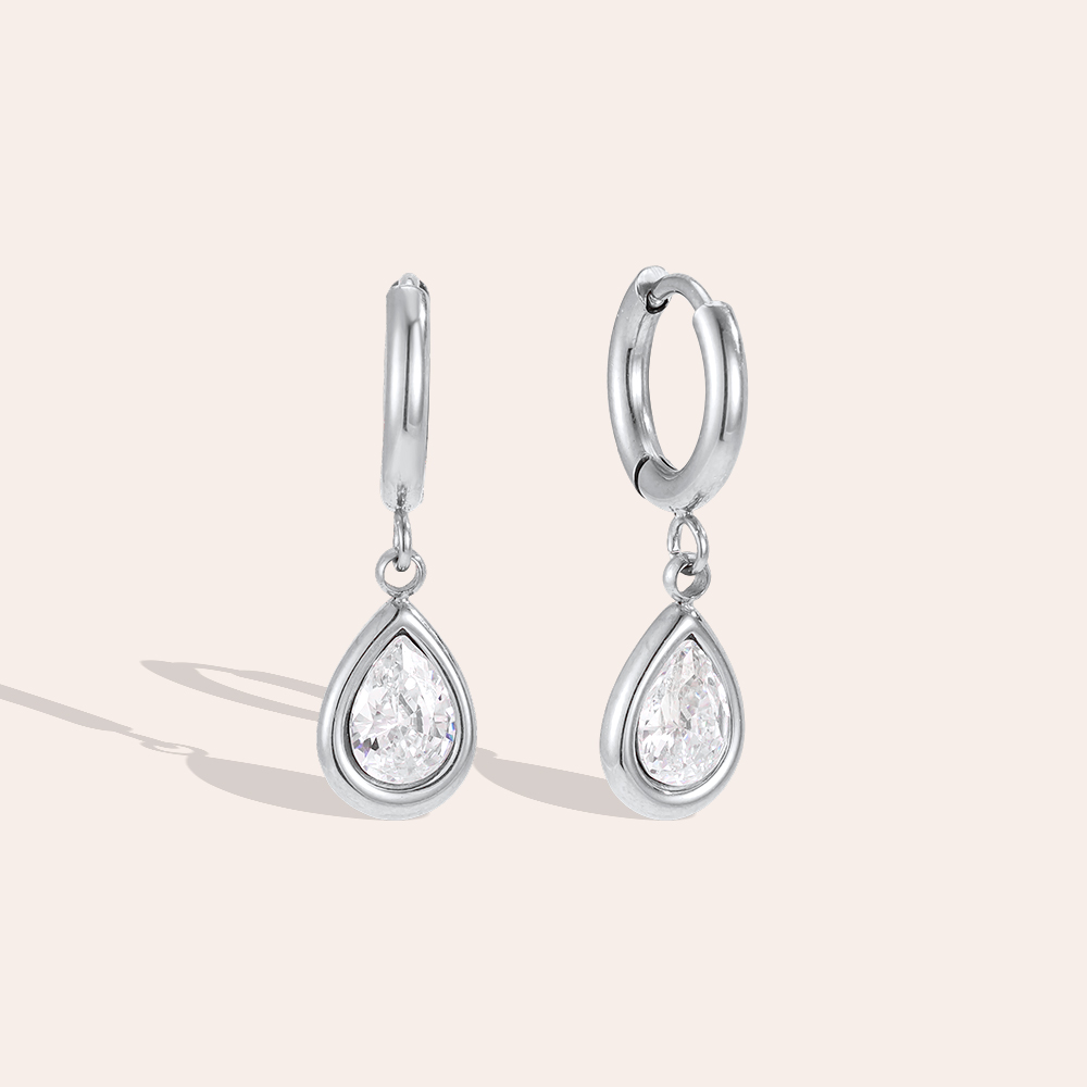 Edelstahl Ohrringe 23mm tropfenförmiger Zirkonia