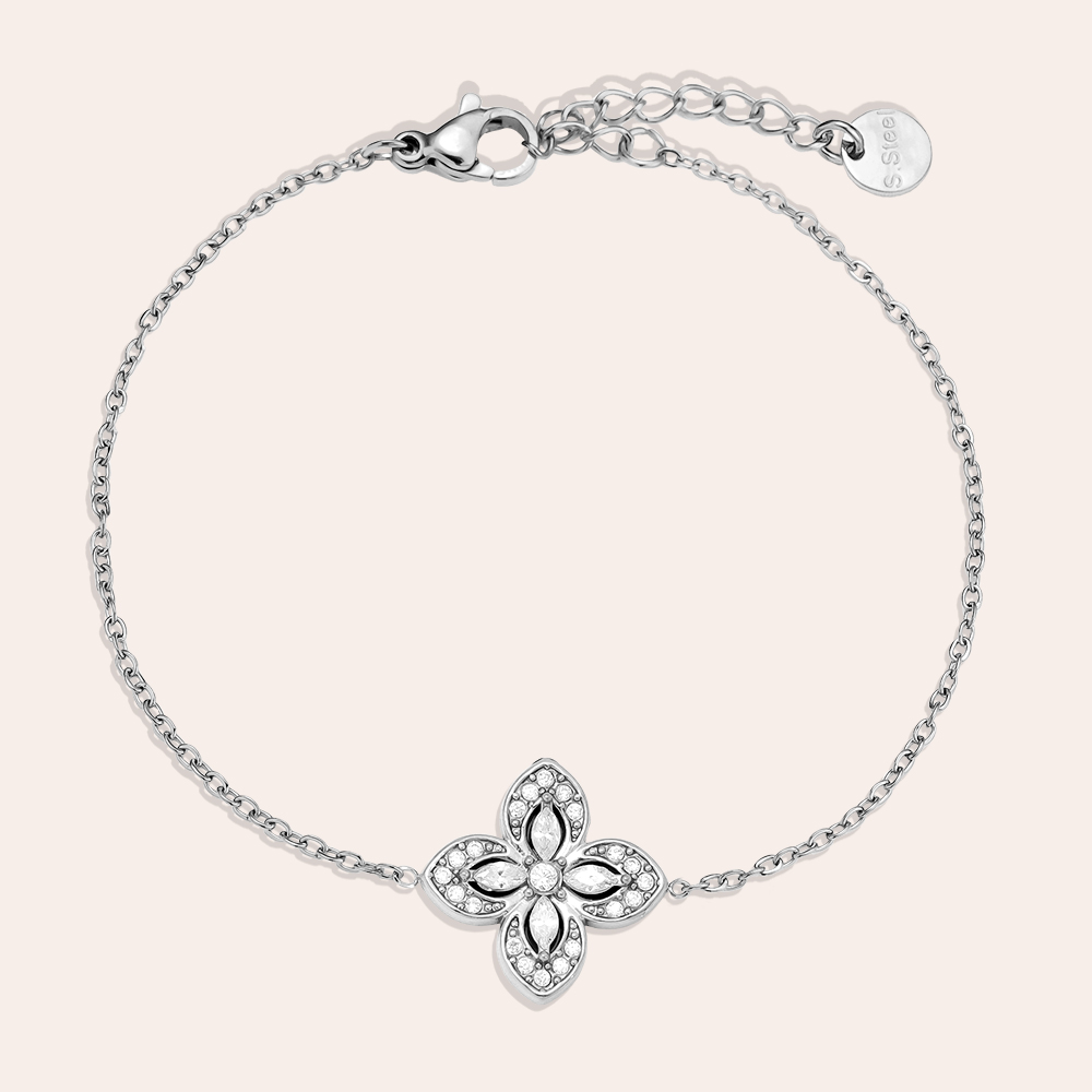Edelstahl Armkette 16cm Fancy Diamond Flower