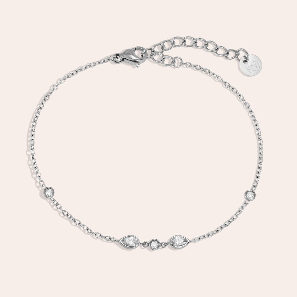 Edelstahl Armband 17cm tropfenförmiger Zirkonia