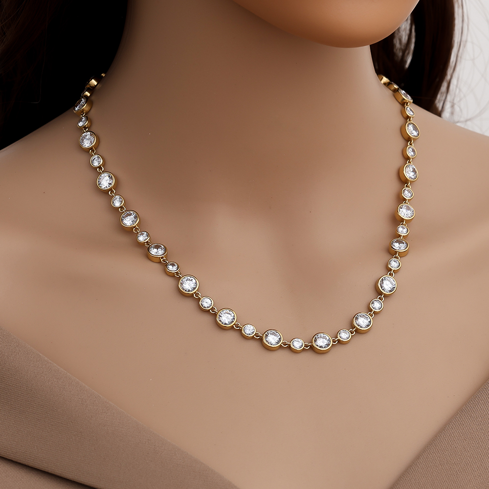 Edelstahl Halskette 40cm Fancy Round Diamond Chain