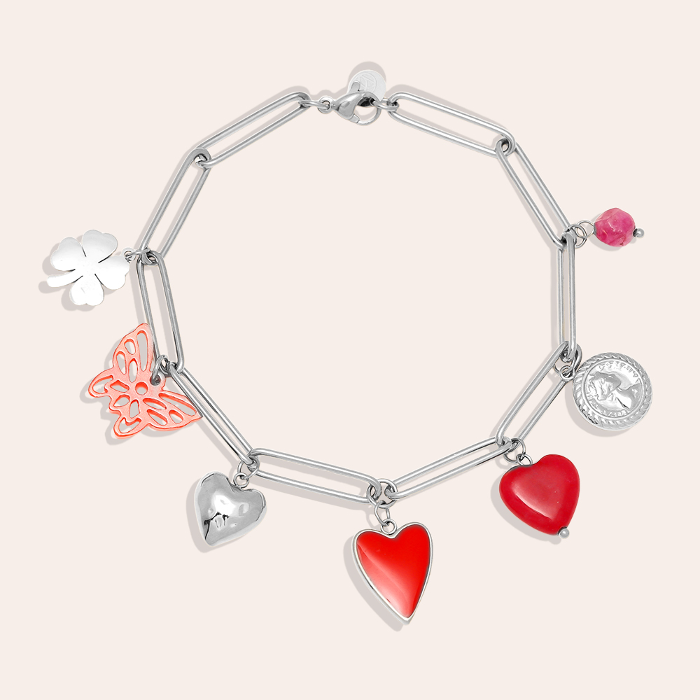 Edelstahl Armband 21cm Red Charms