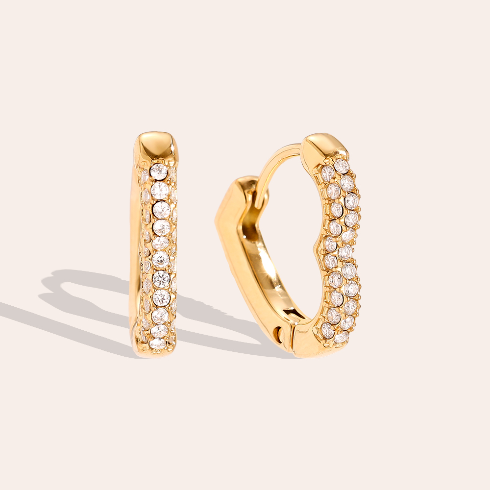 Edelstahl Ohrringe 15mm Diamond Heart Hoop