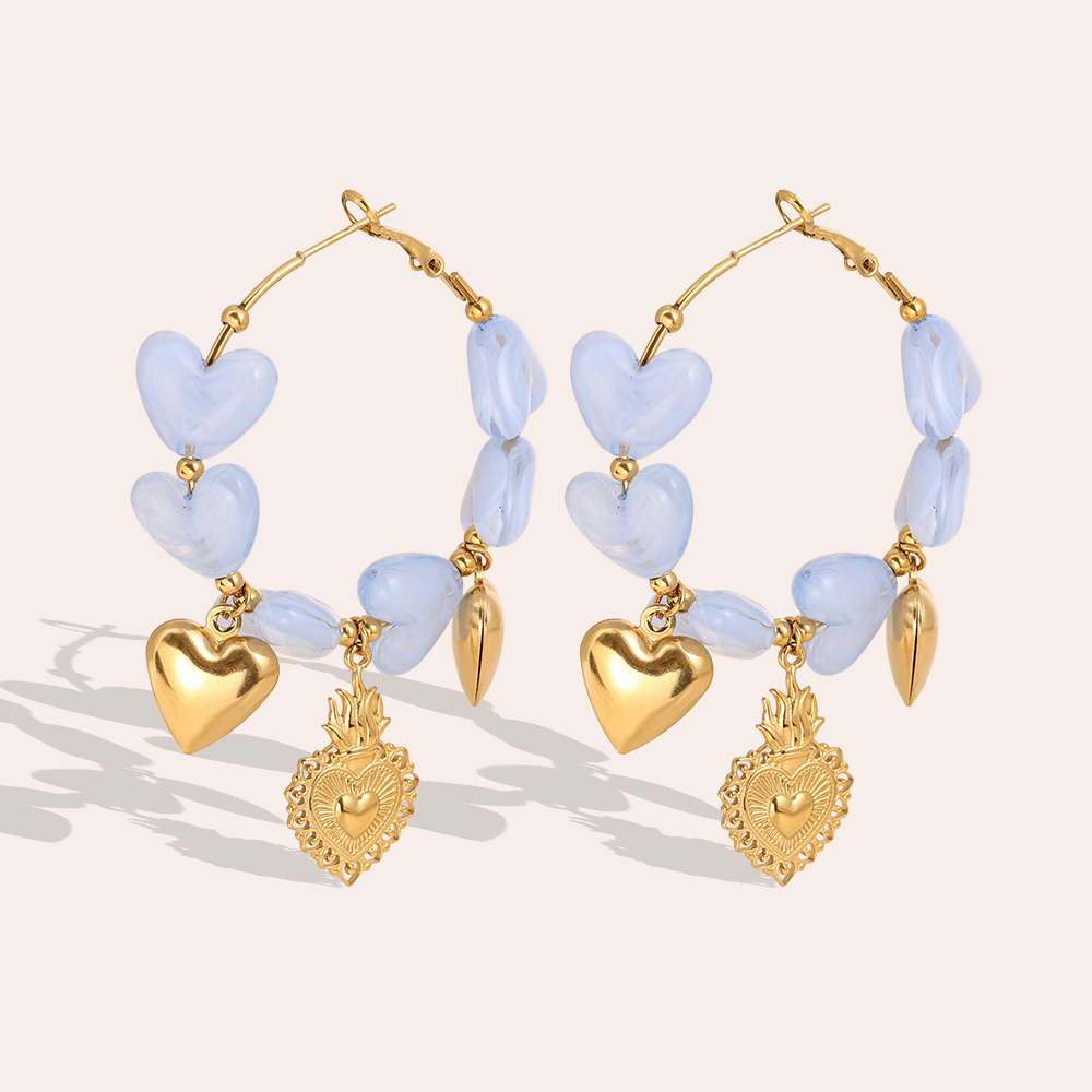 Edelstahl Ohrringe 65mm Acrylic Hearts Hoop