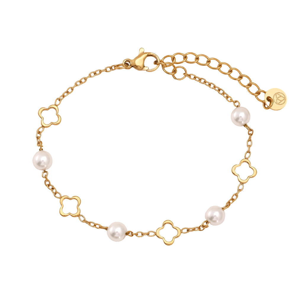 Edelstahl Armband 16cm Kleeblatt und Perlen