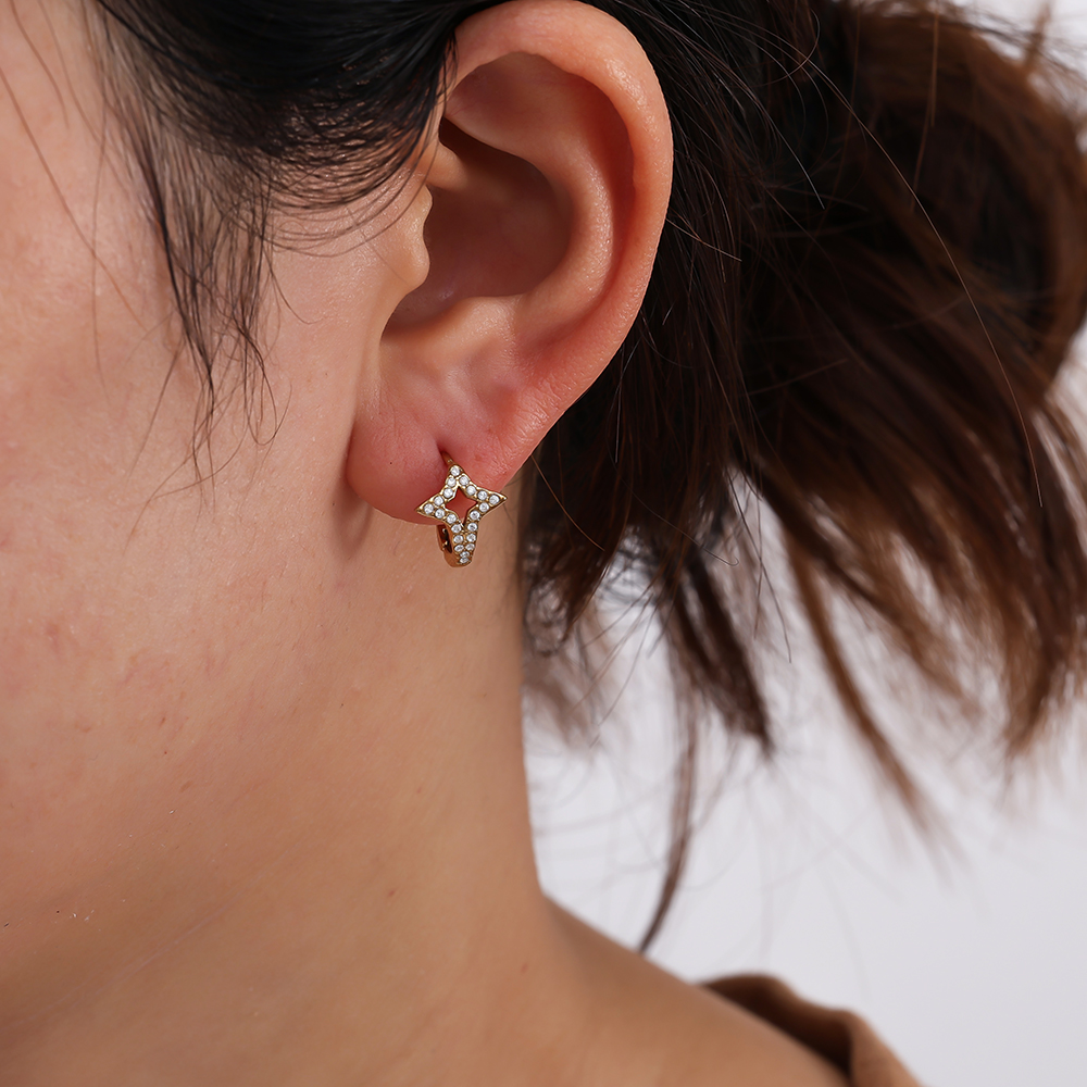Edelstahl Ohrringe 14mm Diamond Star Hoop