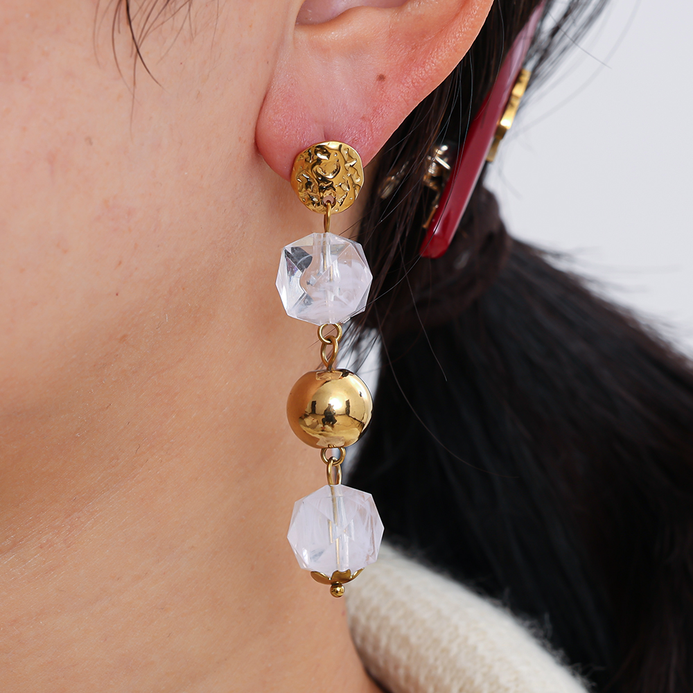 Edelstahl Ohrringe 6cm Acrylic und Gold Beads