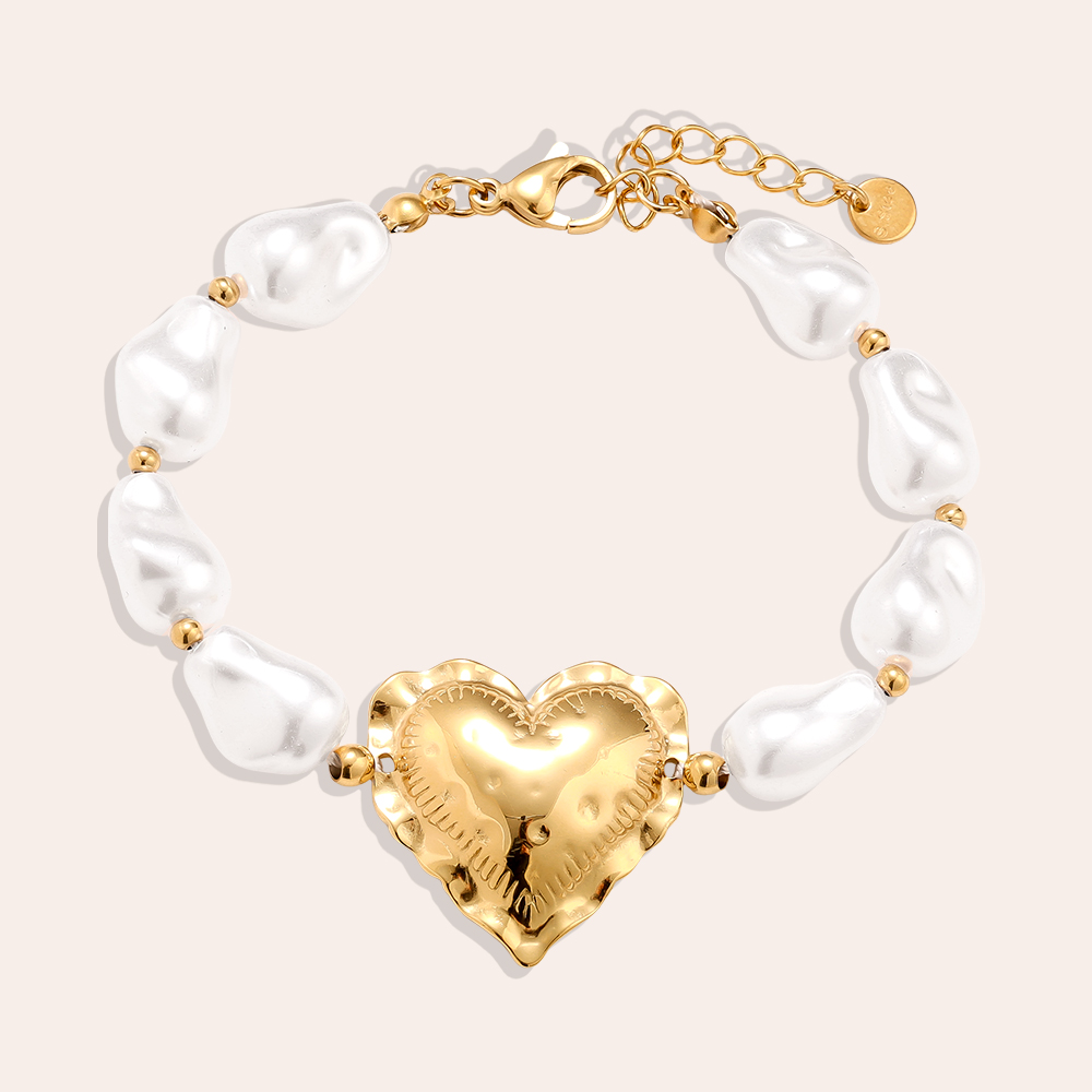 Edelstahl Armkette 18cm Great Heart In Pearl Chain