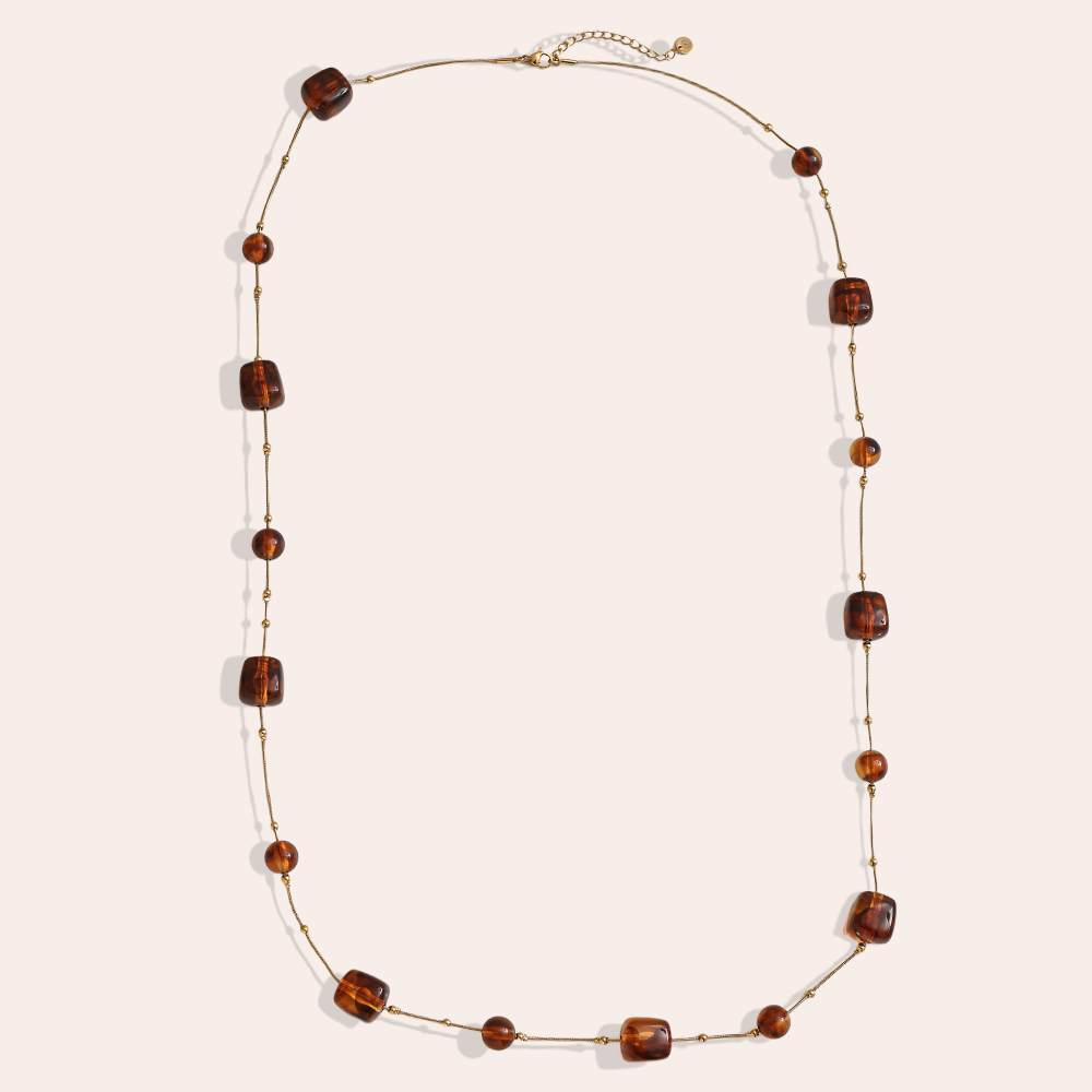 Edelstahl Halskette 90cm Harzwürfel und Perlchen