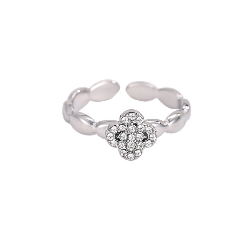 Edelstahl Ring Verstellbar Einzel Kleeblatt Zirkonia 