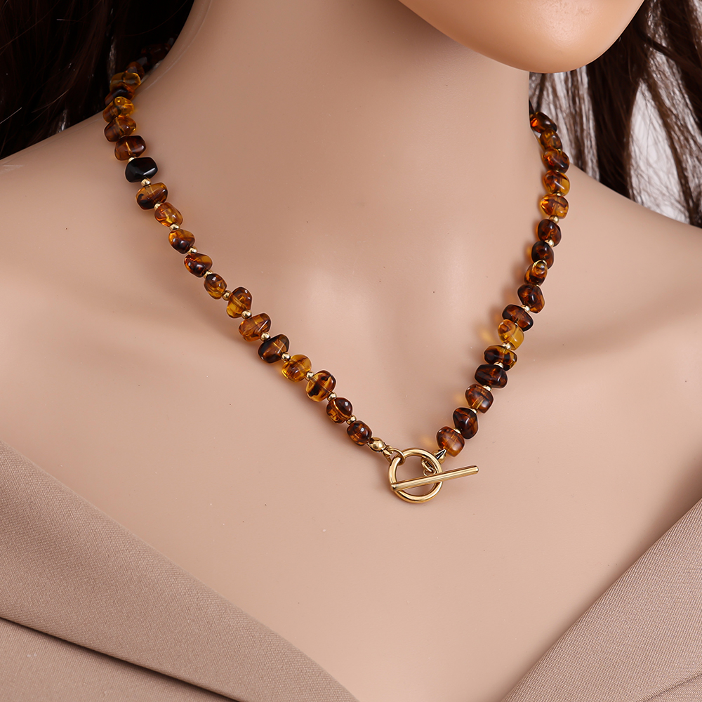 Edelstahl Halskette 45cm Acrylic Brown Beads
