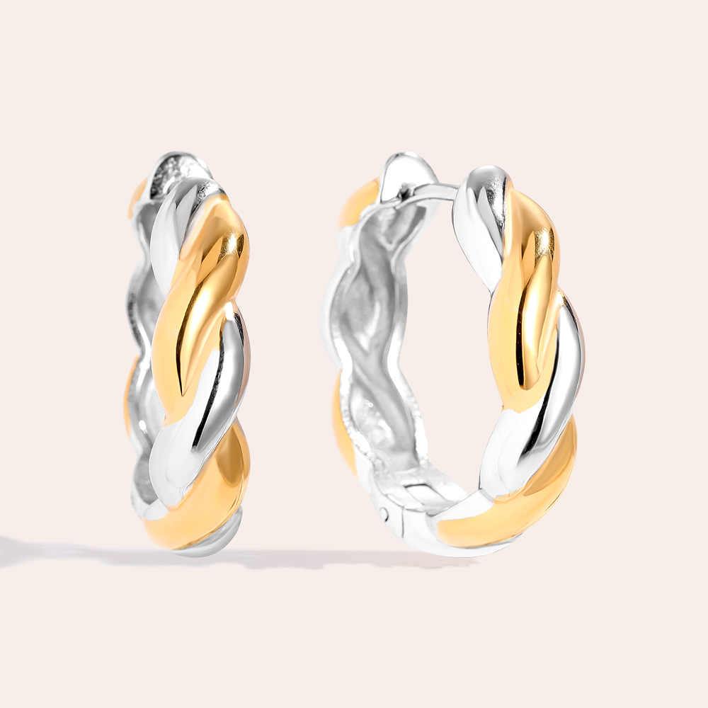 Edelstahl Ohrringe 2.7cm Gold And Silver Twist Hoop