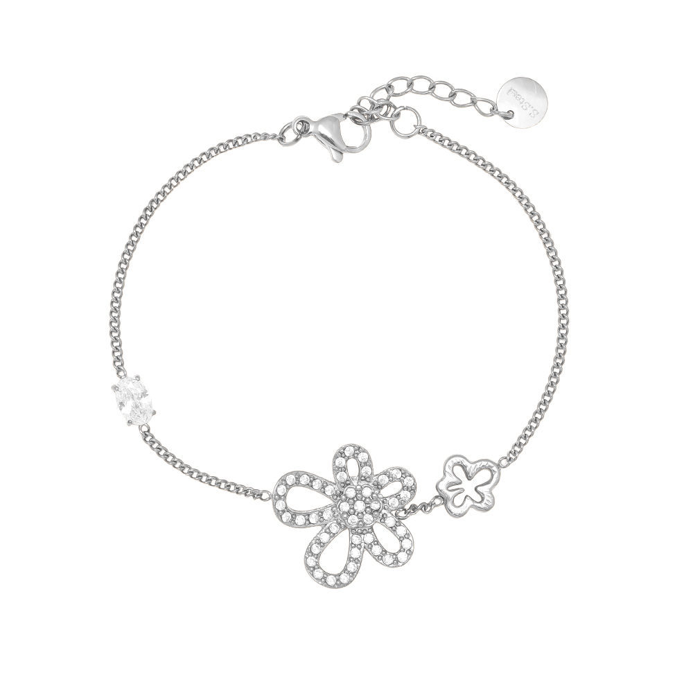 Edelstahl Armkette 17cm Cool Diamond Flower