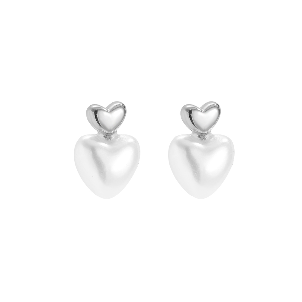 Edelstahl Ohrringe 1cm Pearly Heart