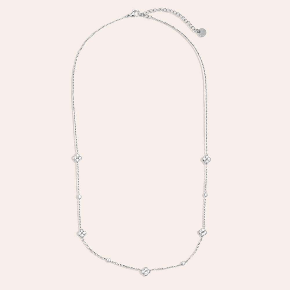 Edelstahl Halskette 43cm Small Diamond Flower