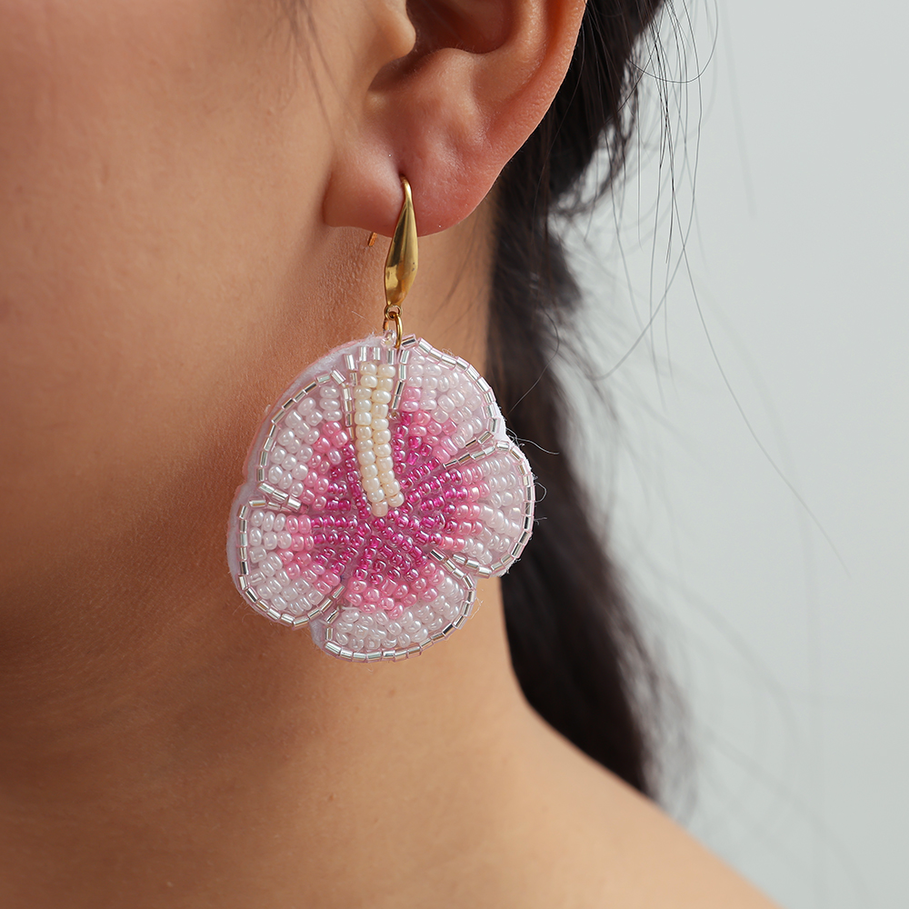 Edelstahl Ohrringe 65mm Pinke Beads Blumen