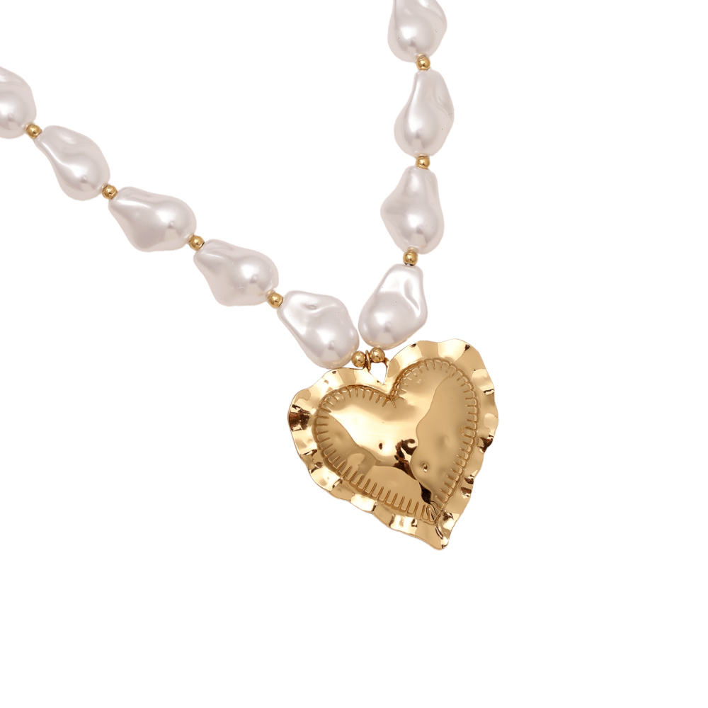Edelstahl Halskette 40cm Great Heart In Pearl Chain