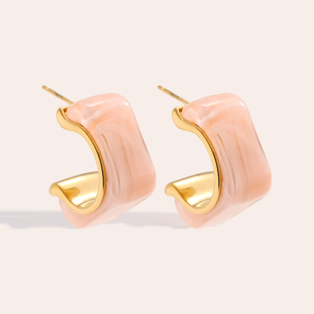 Edelstahl Ohrringe 25mm Cube Half Hoop Resin