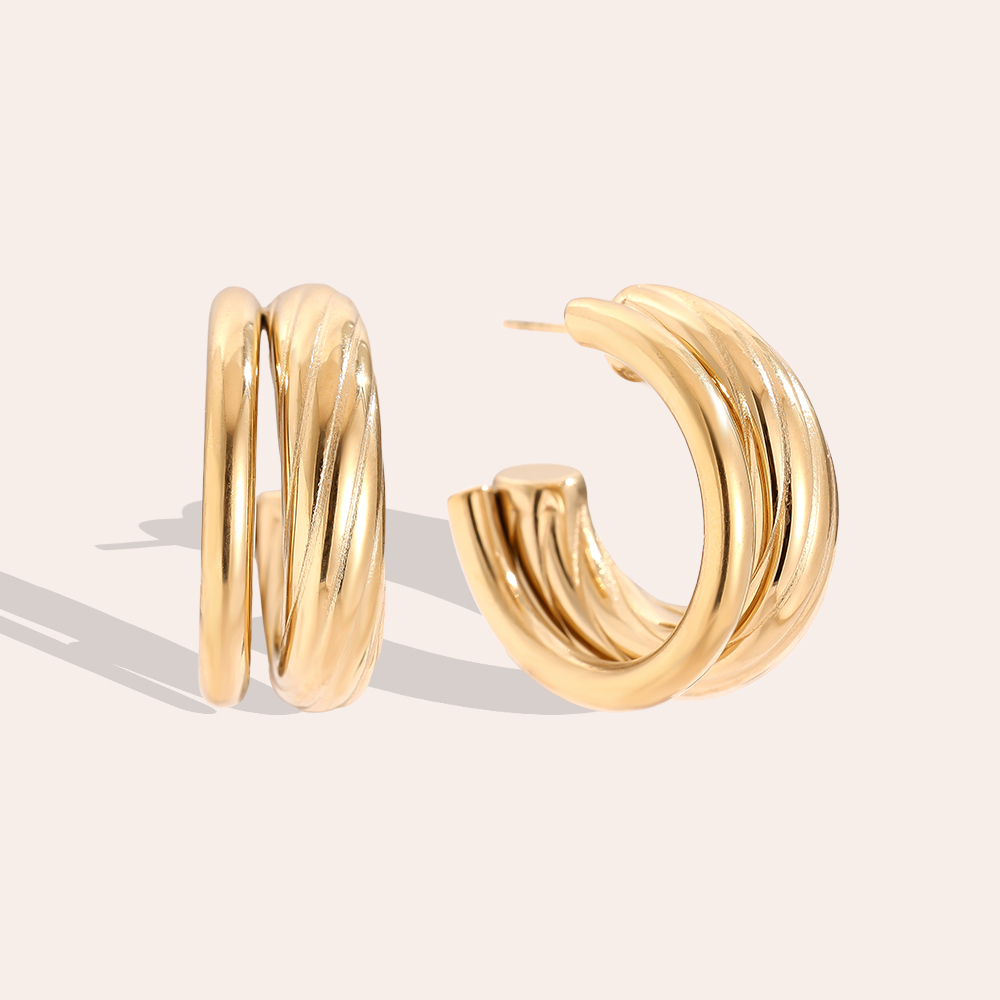 Edelstahl Ohrringe 2cm Two Layer Half Hoop