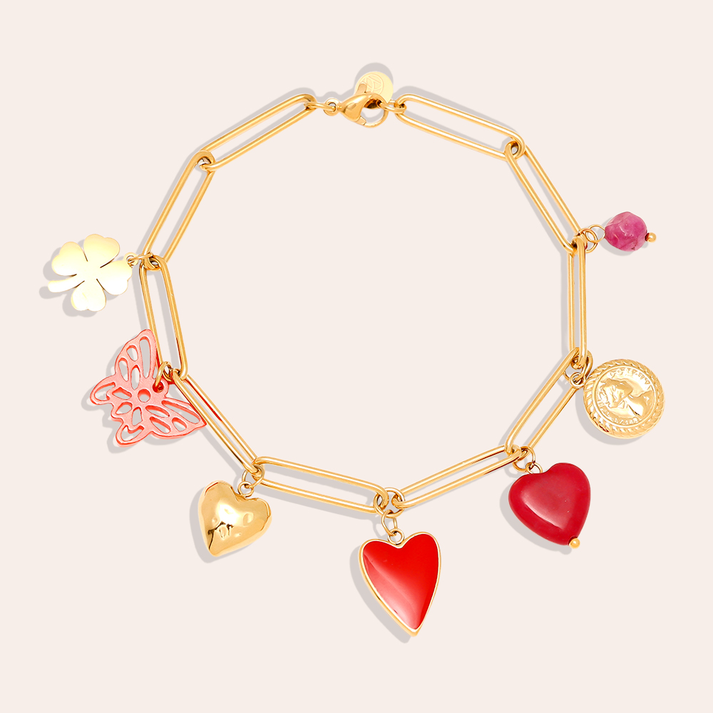 Edelstahl Armband 21cm Red Charms