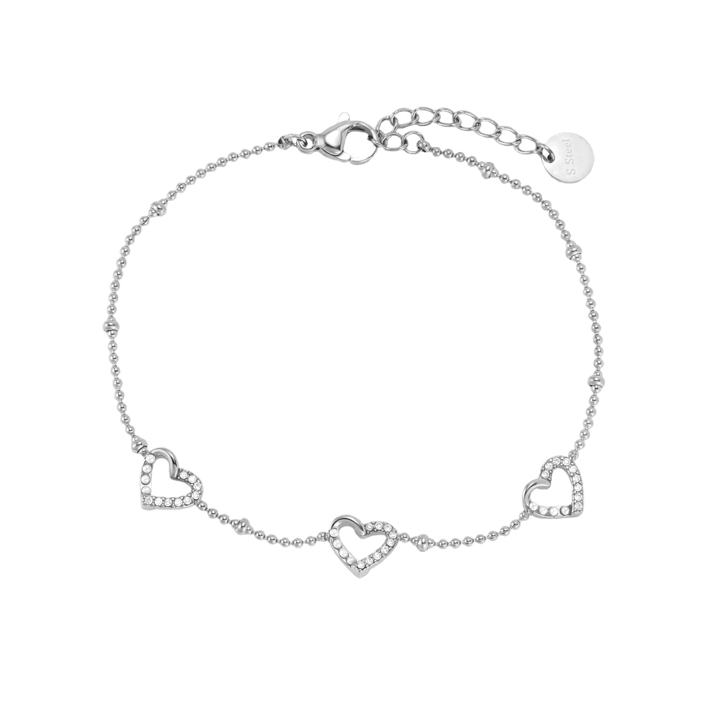 Edelstahl Armband 17cm Herz mit Perlen und Strass Hälfte