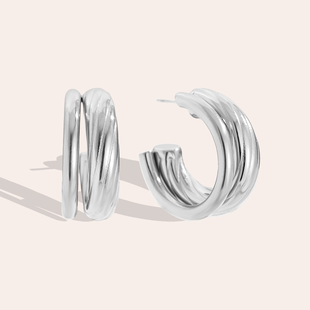 Edelstahl Ohrringe 2cm Two Layer Half Hoop
