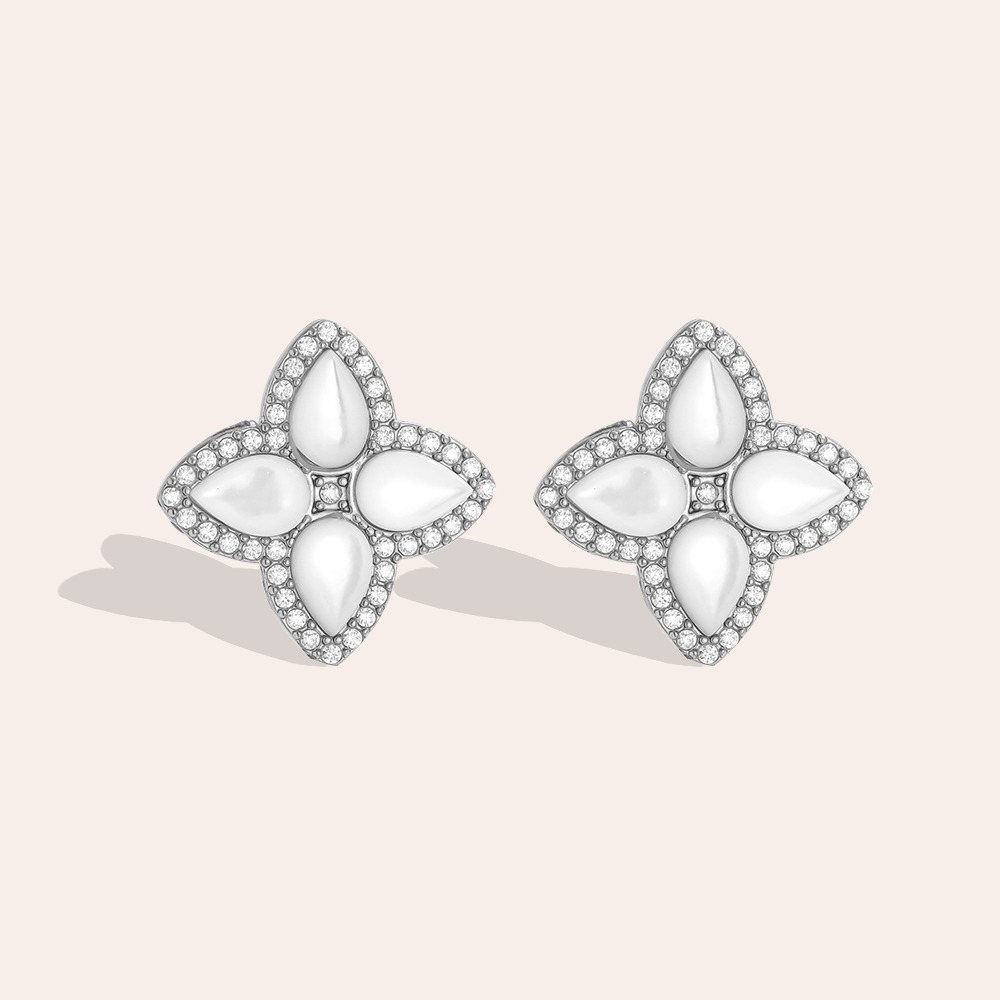 Edelstahl Ohrringe 15mm Nice Diamond Luckly Flower