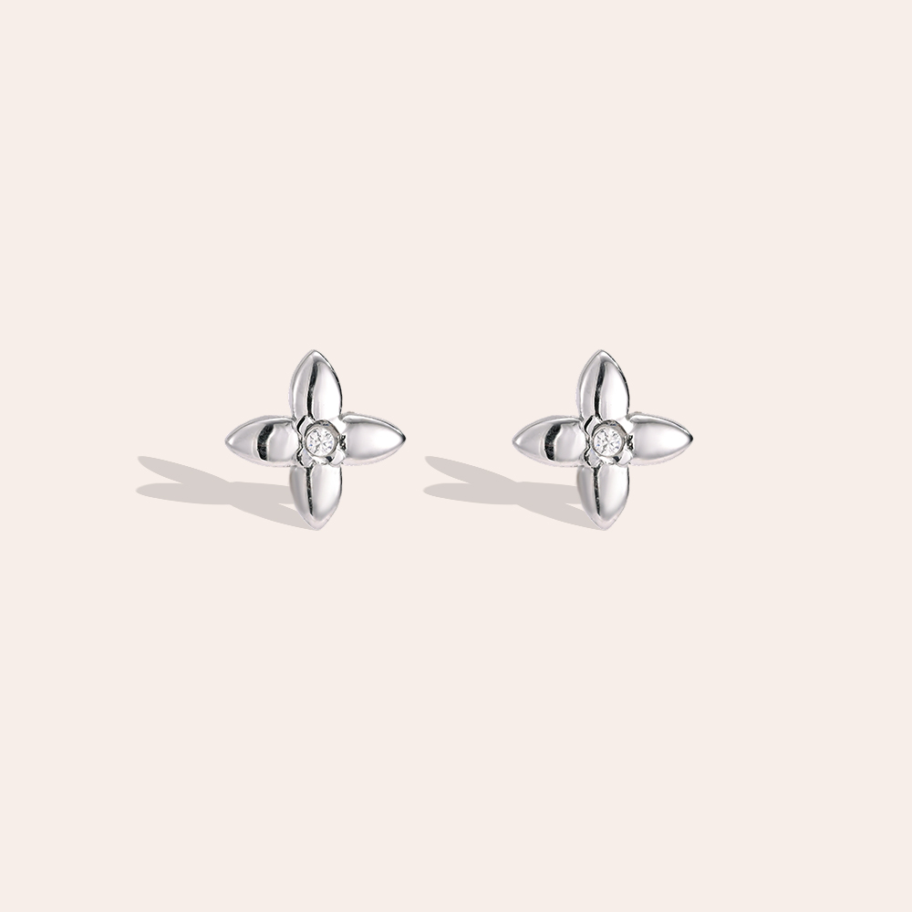 Edelstahl Ohrringe 5.6mm Zirkonia Kleeblatt