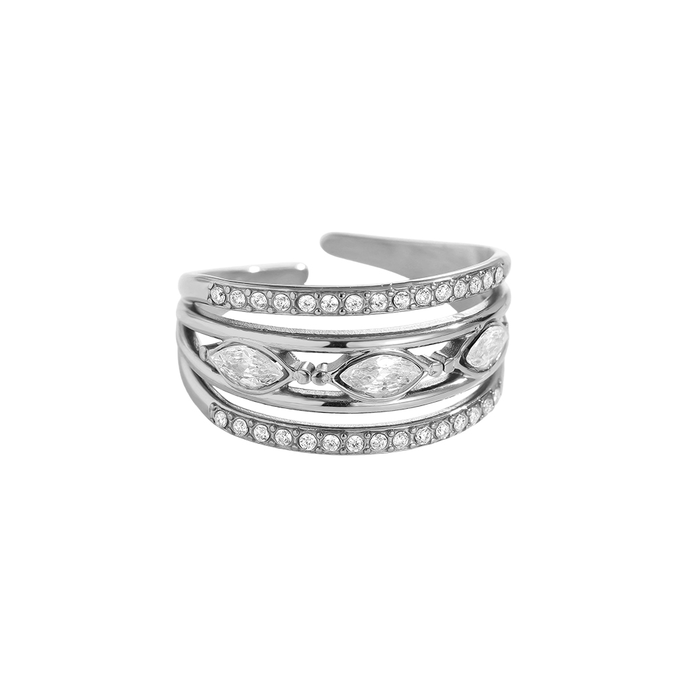 Edelstahl Ring Verstellbarer Dreilagiger mit einige Zirkonia 