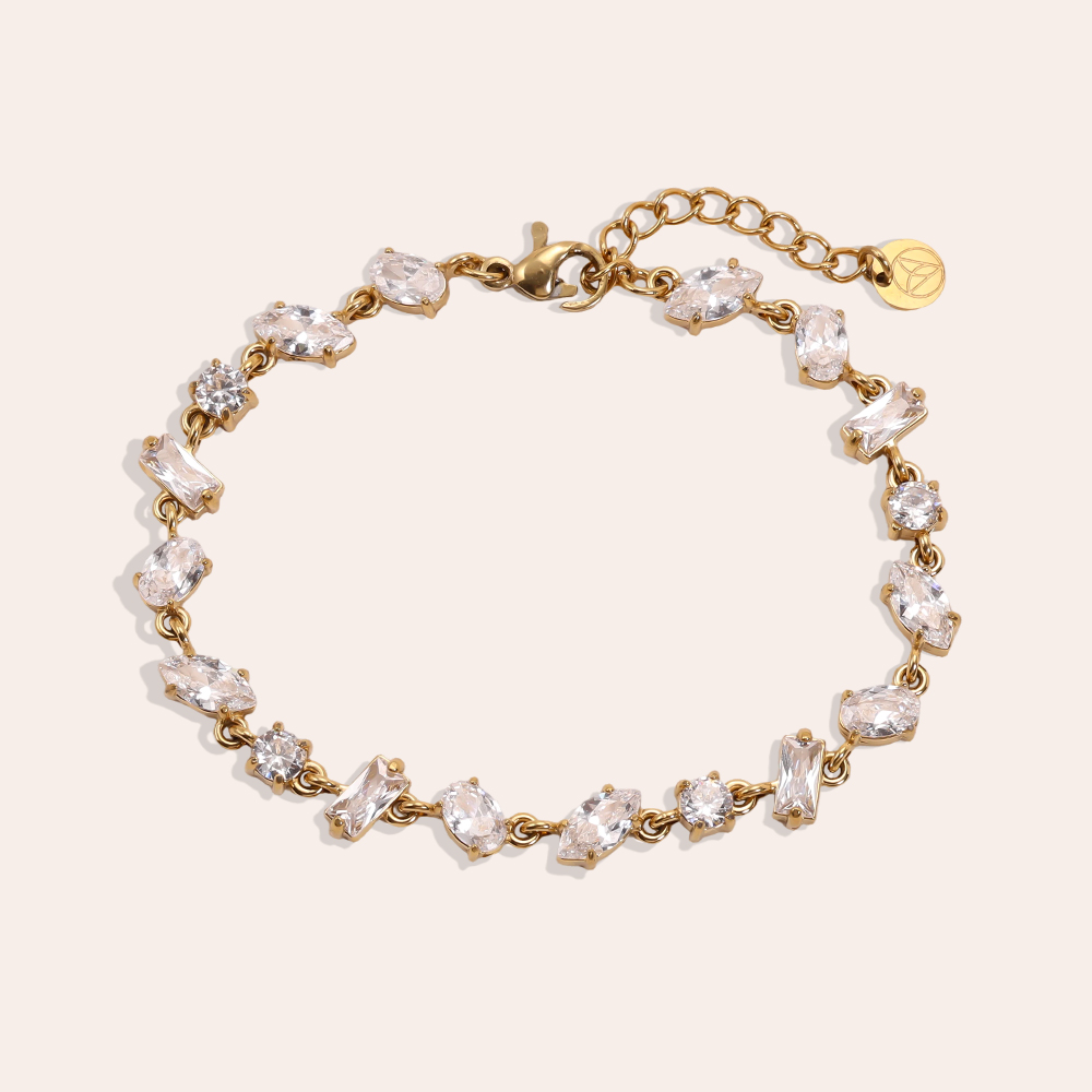 Edelstahl Armband 17cm verschiedenen Formen funkelnde Zirkonia     