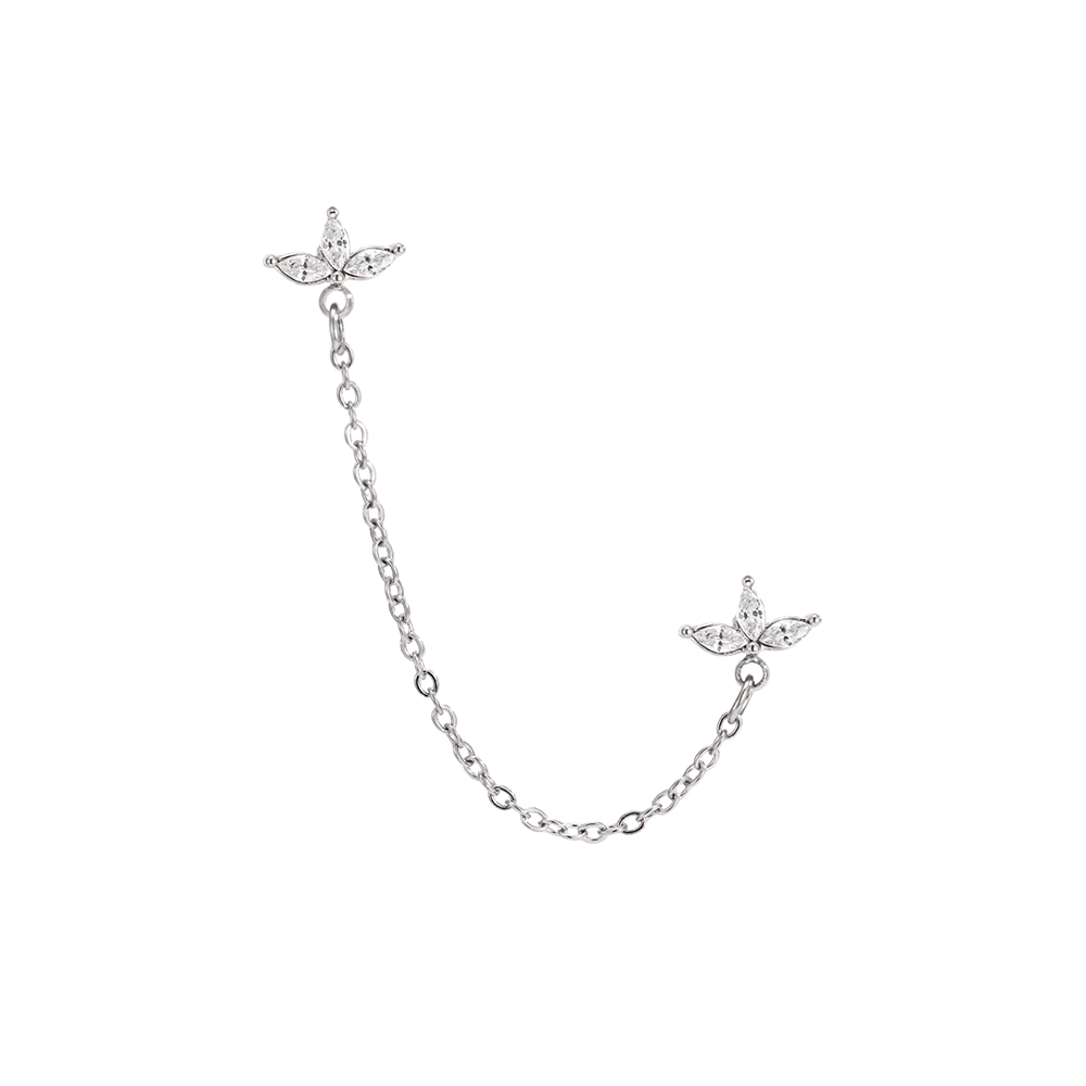 Edelstahl Ohrringe 60mm Blatt Zirkonia mit Kette  