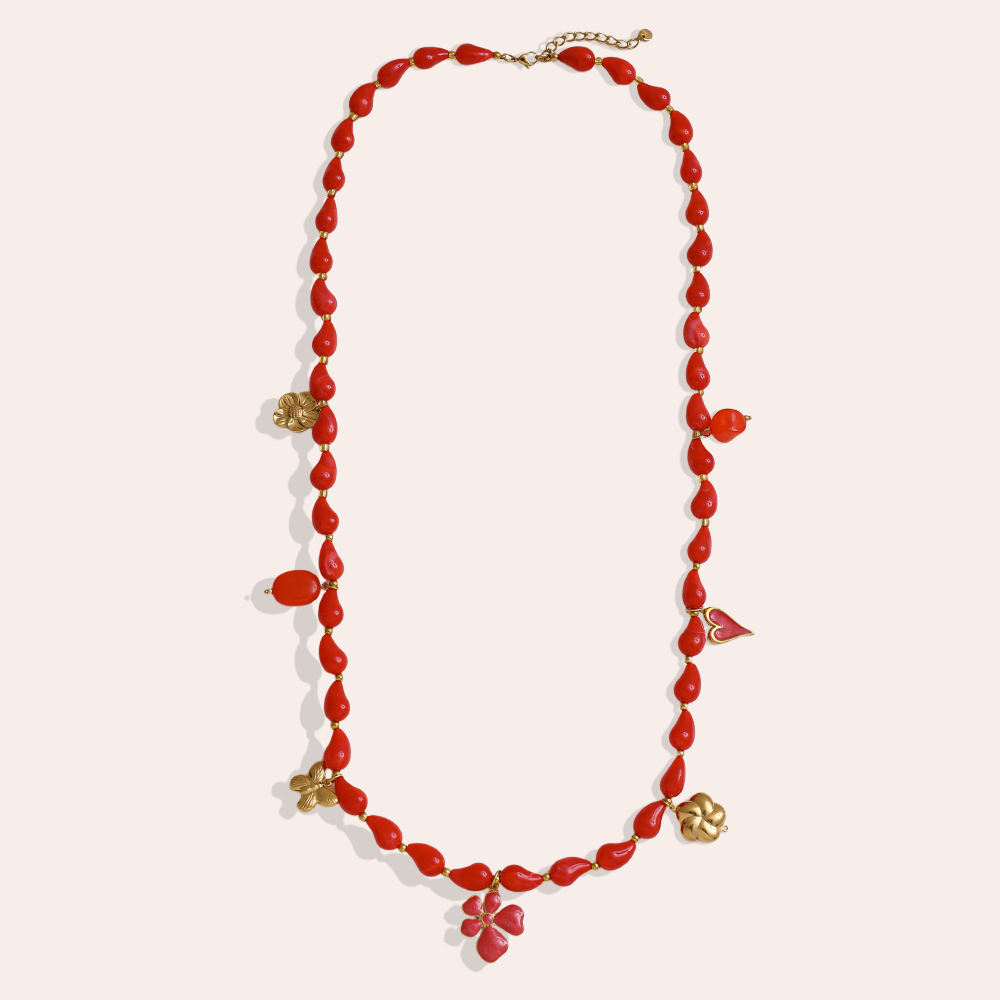 Edelstahl Halskette 89cm Kette mit Harztropfen und goldenen Schmetterling, Blume, Herz
