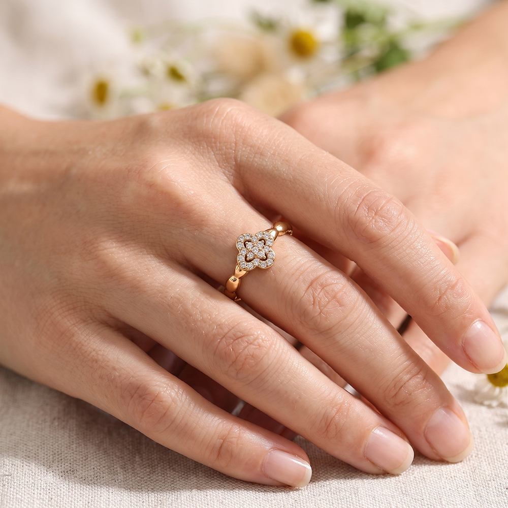 Edelstahl Ring Verstellbar Einzel Kleeblatt Zirkonia 