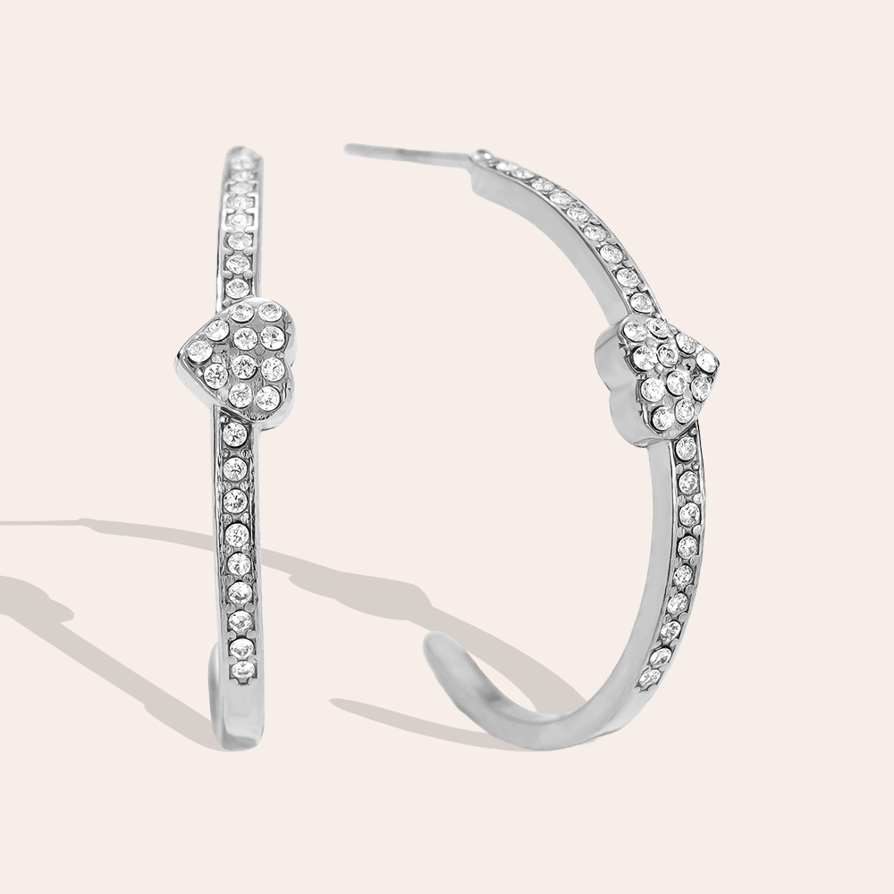 Edelstahl Ohrringe 2cm Heart In Diamond Hoop