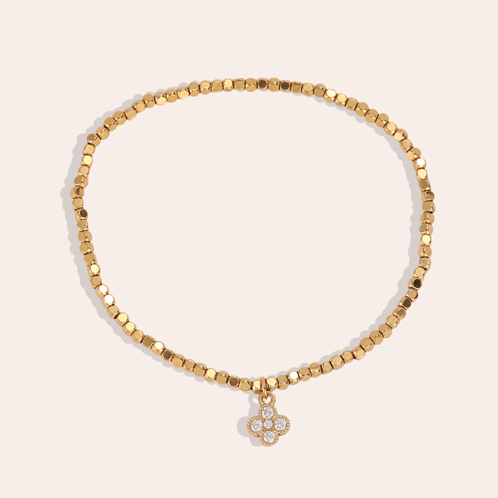 Edelstahl Armband Elastic kleinen quadratischen mit Zirkonia Kleeblatt