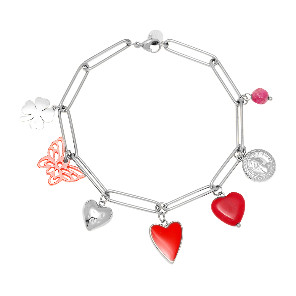 Edelstahl Armband 21cm Red Charms