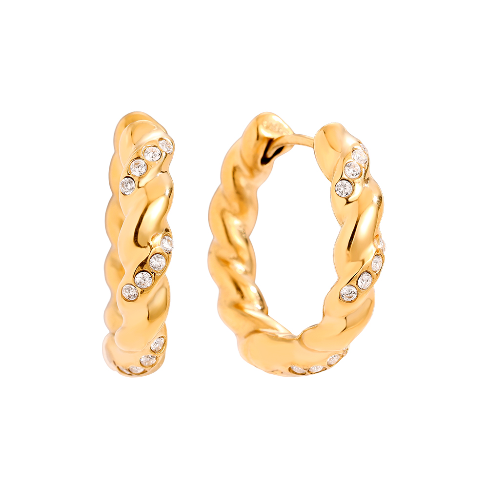 Edelstahl Ohrringe 3cm Mini Diamond In Twist Hoop