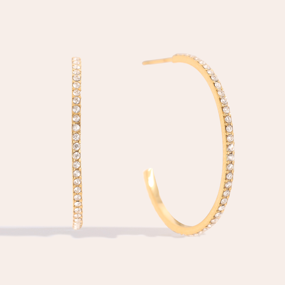 Edelstahl Ohrringe 30mm Simple Diamond Half Hoop