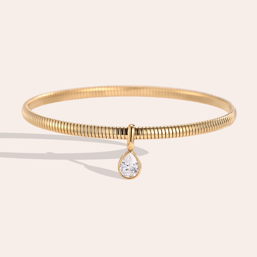 Edelstahl Armreif 6.2cm Goldfarbenes mit Tropfen Zirkonia 