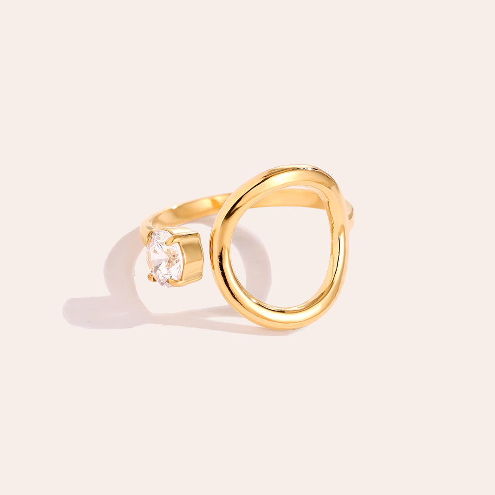 Edelstahl Ring Verstellbarer Kreis mit Zirkonia    