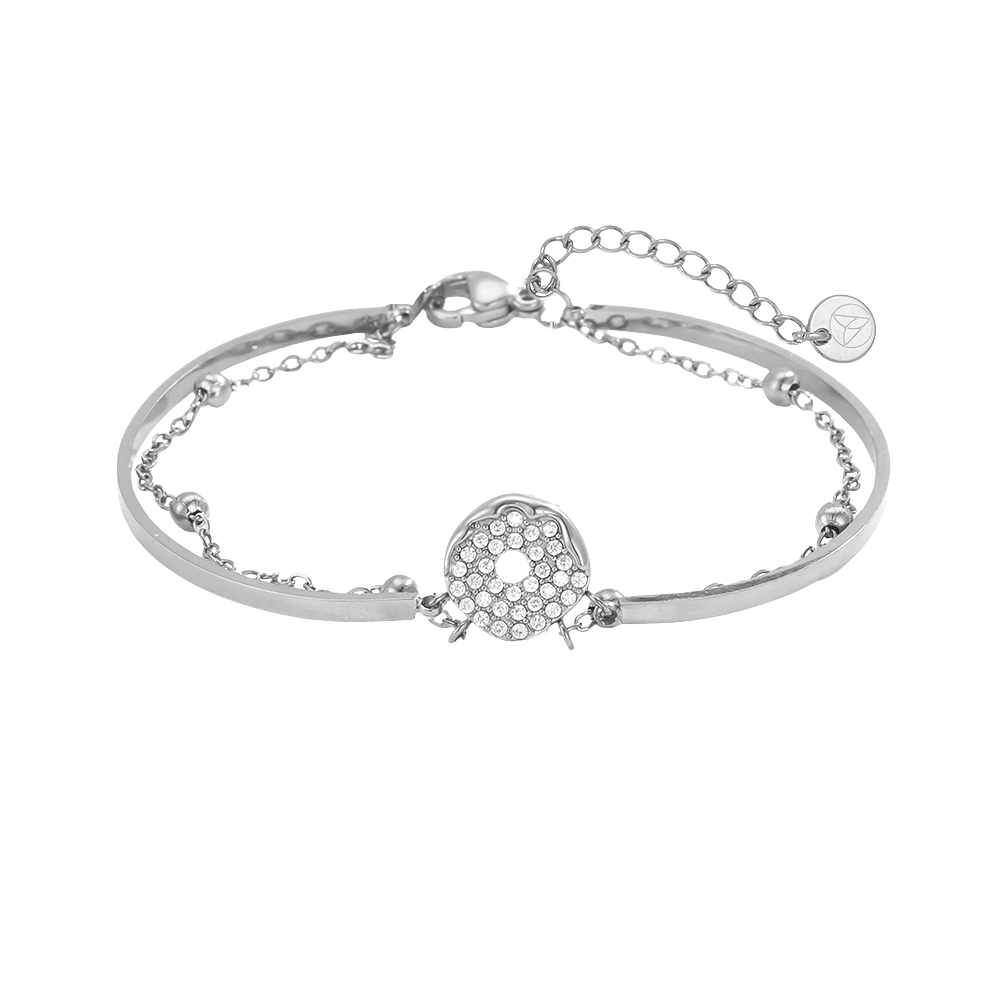 Edelstahl Armband Verstellbarer zweireihiges zwillingsreifen rund Strassstein    