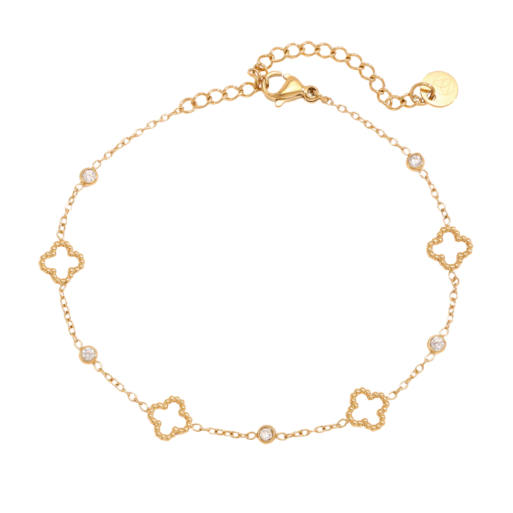 Edelstahl Armband 16.5cm kleines Kleeblatt mit Mini Zirkonia