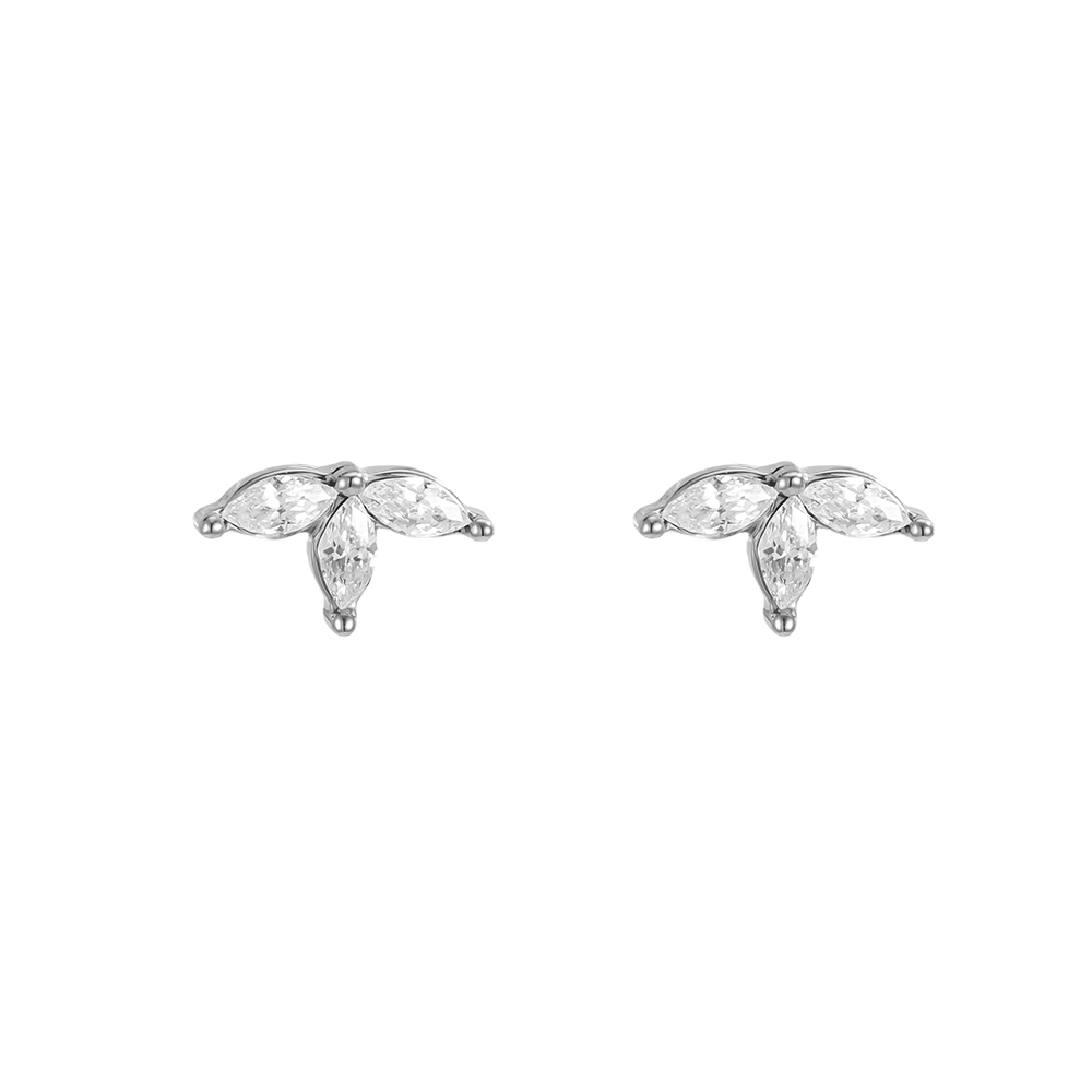 Edelstahl Ohrringe 8mm Zirkonia Blatt