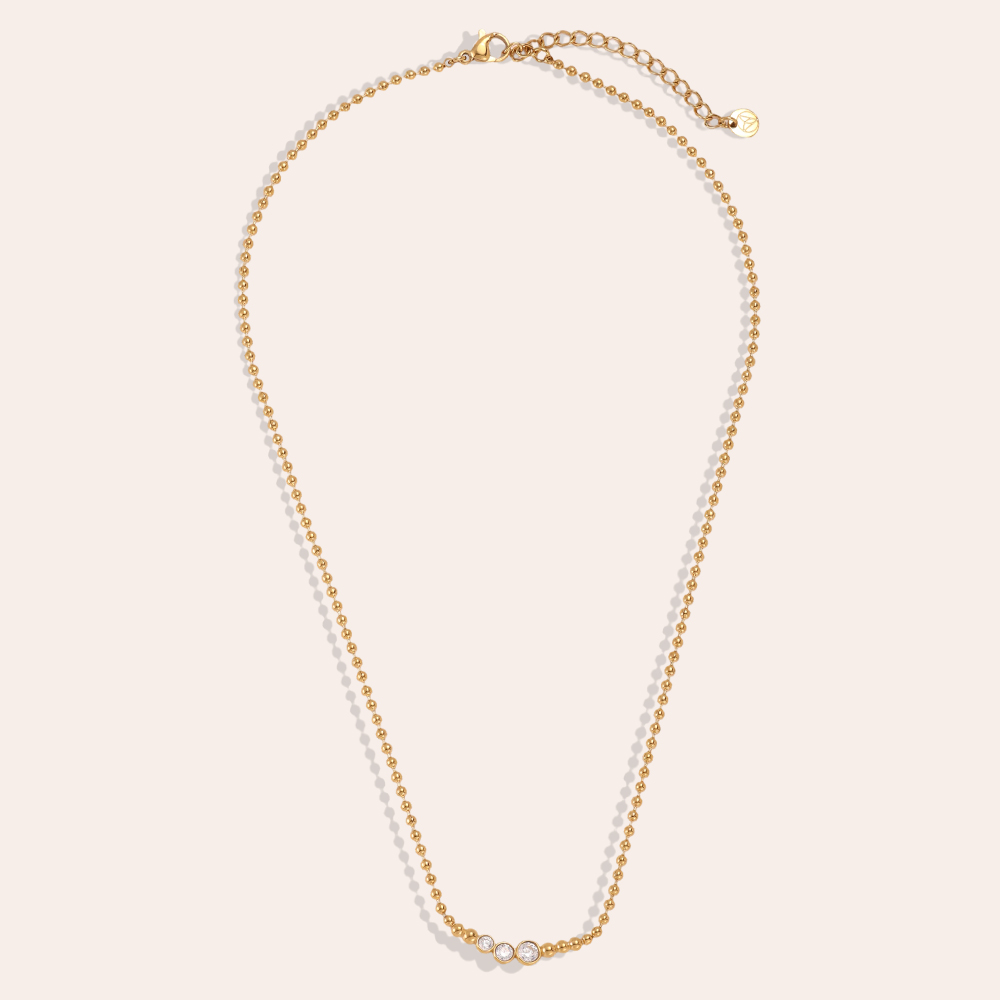 Edelstahl Halskette 40cm Punktkette mit Zirkonia