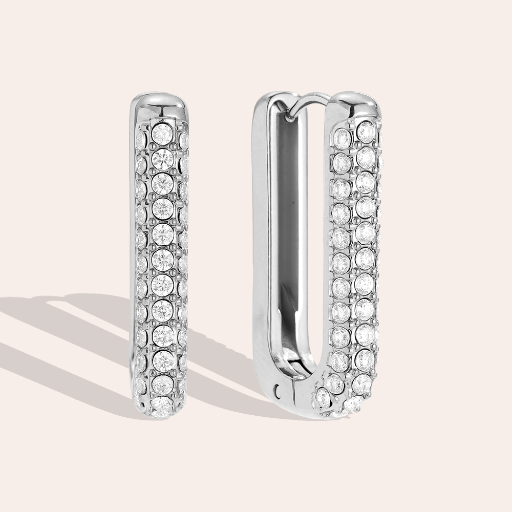 Edelstahl Ohrringe 13*24mm Diamond Oval Hoop